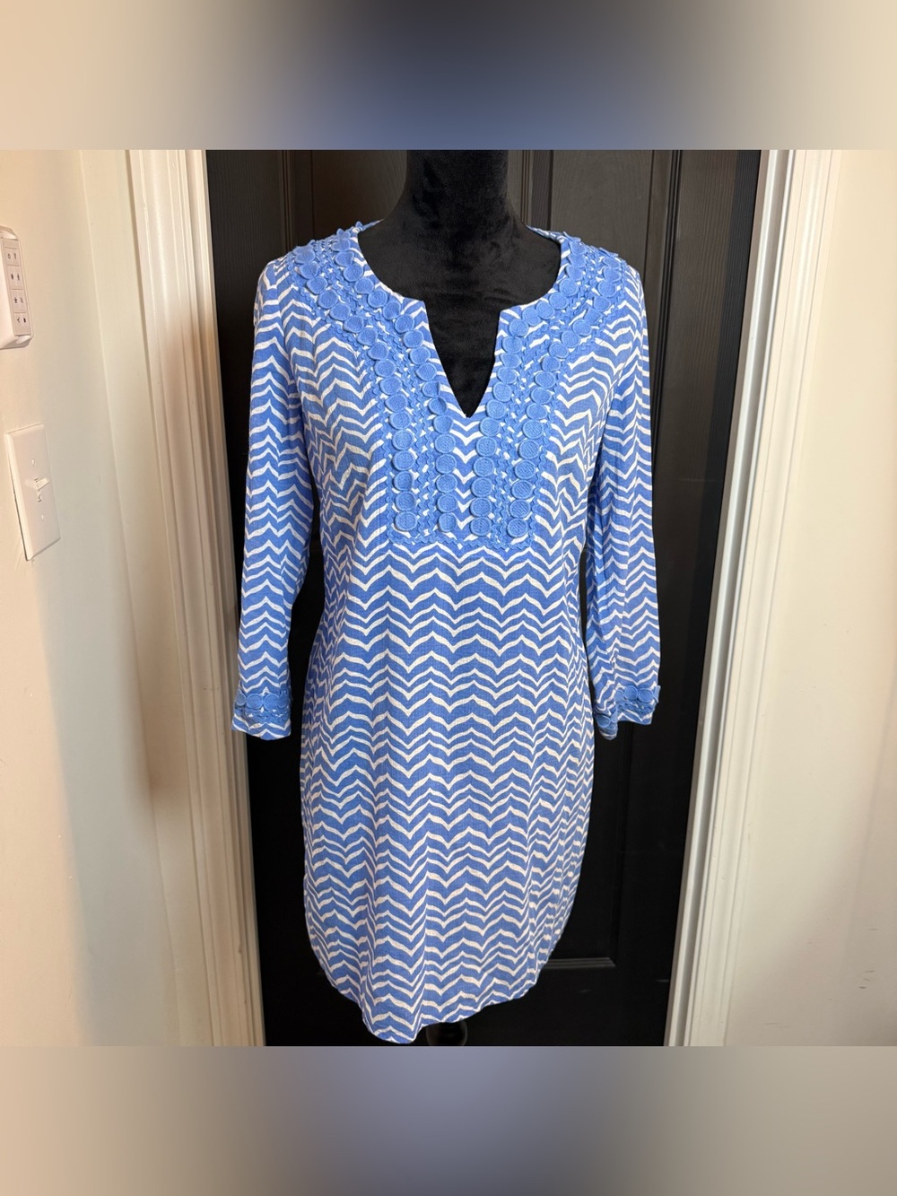 Vineyard Vines Light Blue and White Chevron Embroidered Tunic Coverup